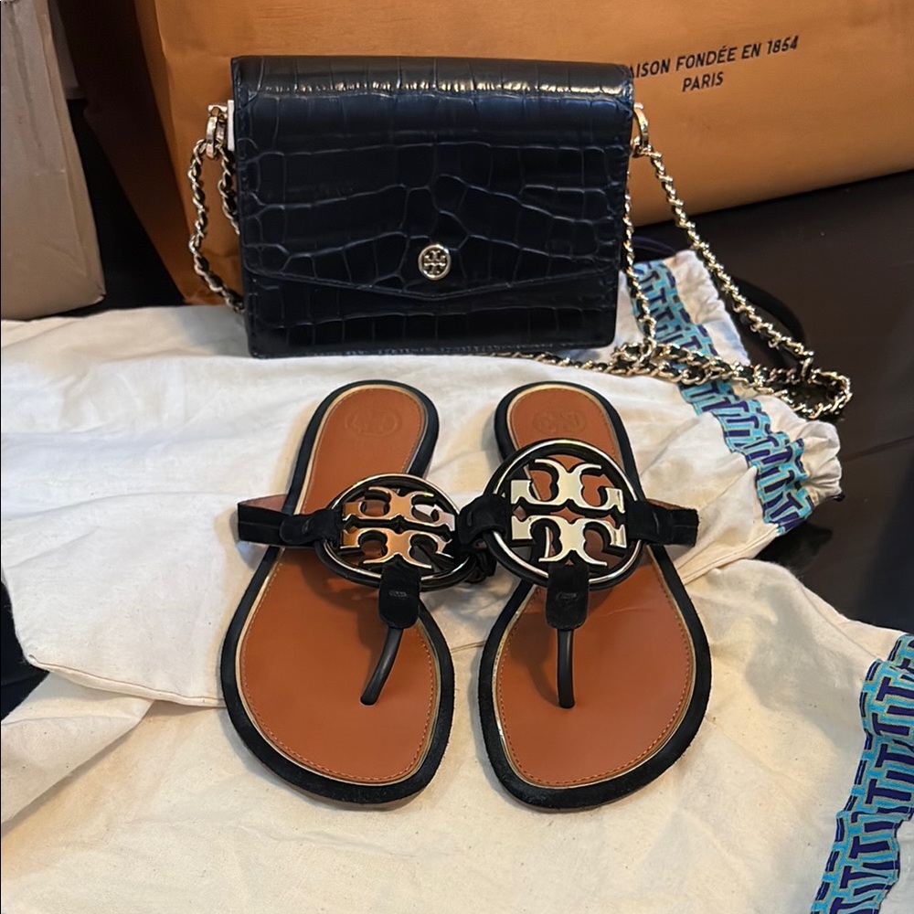 Tory Burch Black Suede Miller Sandals